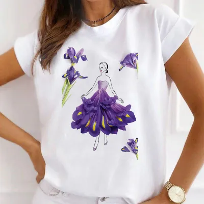 Women Urban Girl Printed Round Neck Short Sleeve T-Shirt Modal Blend Slim Fit