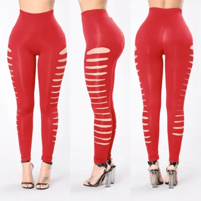 Women Fashion Sexy Solid Color Cut Out Tight Gym Pants