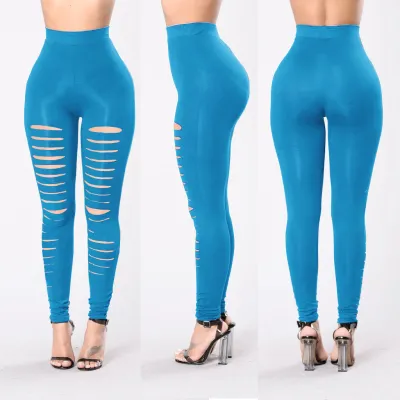 Women Fashion Sexy Solid Color Cut Out Tight Gym Pants