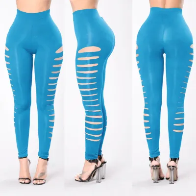 Women Fashion Sexy Solid Color Cut Out Tight Gym Pants