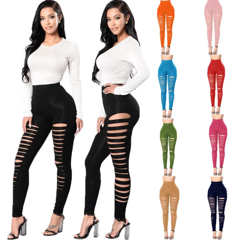 Women Fashion Sexy Solid Color Cut Out Tight Gym Pants
