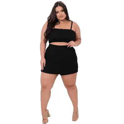 Women Plus Size Sexy Solid Color Camisole Skirt Summer Set