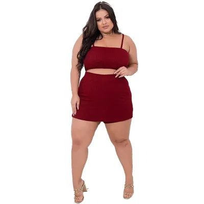Women Plus Size Sexy Solid Color Camisole Skirt Summer Set