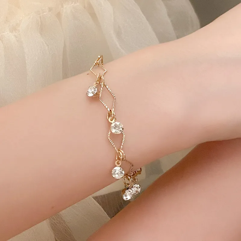 Women Rhinestone Tassel Hollow Geometric Bracelet