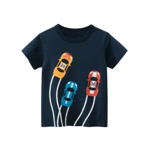 Children Kids Baby Fashion Boys Casual Basic Short Sleeve Cartoon Car Print T-Shirt