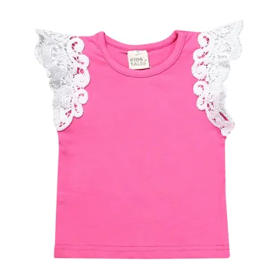 Toddlers Newborn Baby Girls Casual Basic Short Sleeve Lace Solid Color Cotton Pants Set