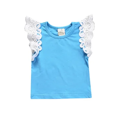 Toddlers Newborn Baby Girls Casual Basic Short Sleeve Lace Solid Color Cotton Pants Set