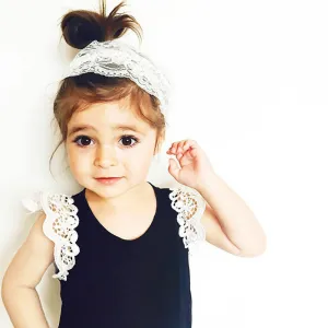 Toddlers Newborn Baby Girls Casual Basic Short Sleeve Lace Solid Color Cotton Pants Set