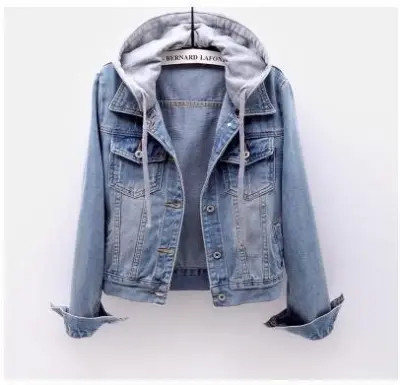 Women Casual Hooded Patchwork Denim Jacket