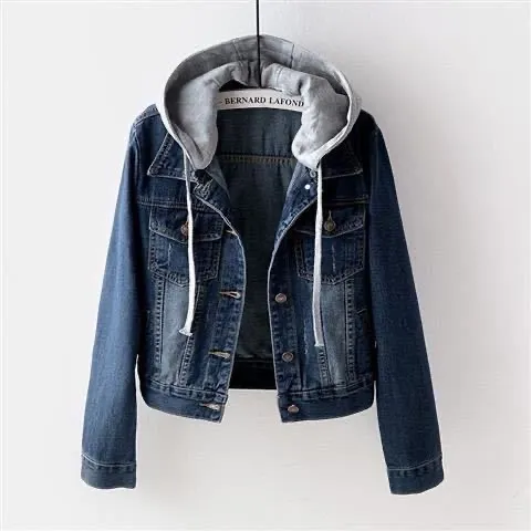 Women Casual Hooded Patchwork Denim Jacket