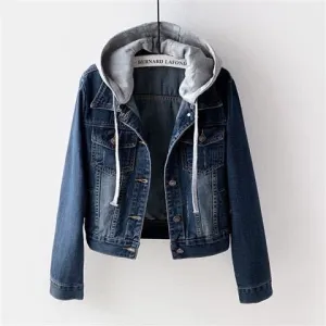 Women Casual Hooded Patchwork Denim Jacket
