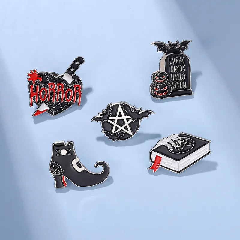 Halloween Unisex Dark Book Heart Bat Tombstone Boots Metal Brooches