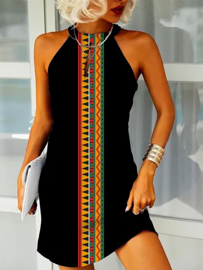 Casual Women Summer Vacation Printed Sleeveless A-Line Dress