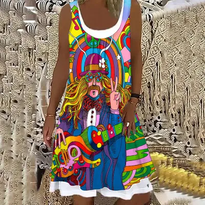 Casual Women Summer Vacation Printed Sleeveless A-Line Dress