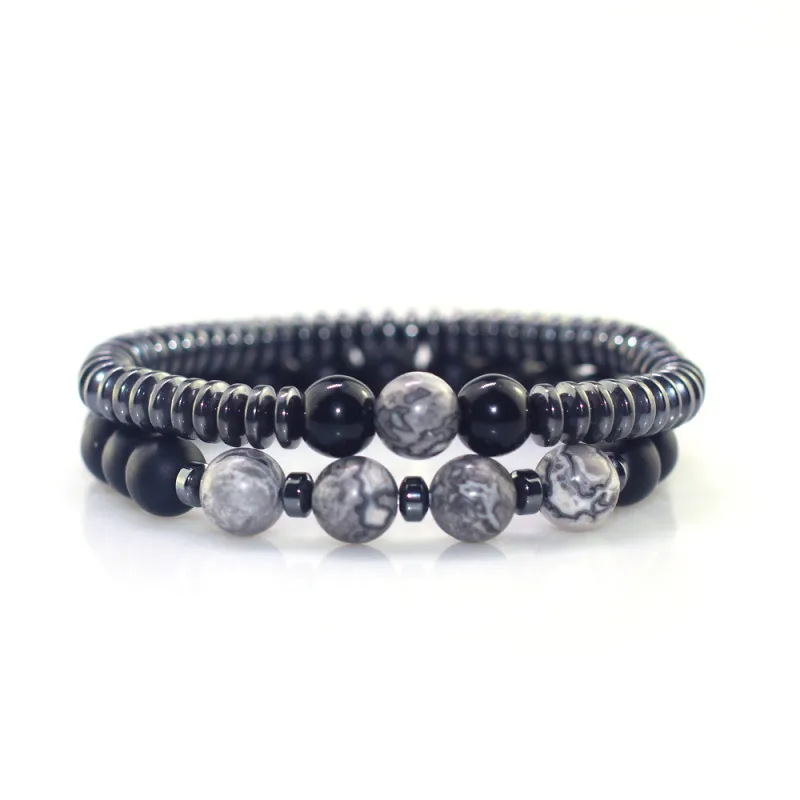 Map Stone Frosted Stone Beaded Men's Bracelet