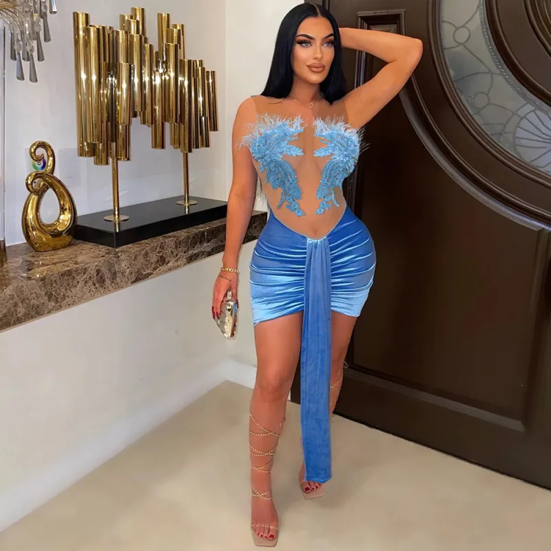 Women Sexy See-Through Sleeveless Slim Bodycon Dress