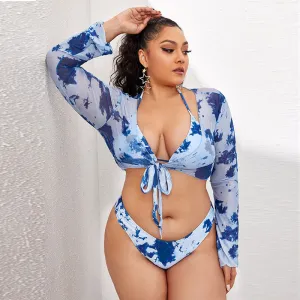Women Fashion Sexy Tie-Dye Halter Neck Bikini Swimsuit Sets