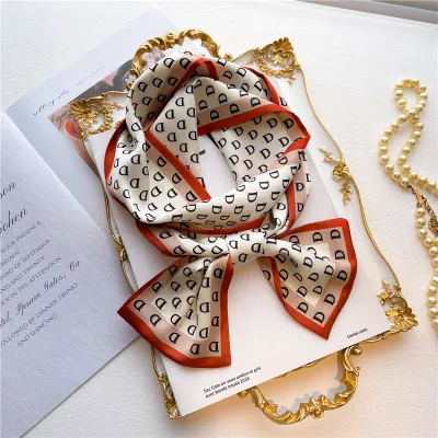 Women Fashion Double-Sided Printing Narrow Thin Long Hair Band Scarf