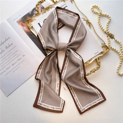 Women Fashion Double-Sided Printing Narrow Thin Long Hair Band Scarf