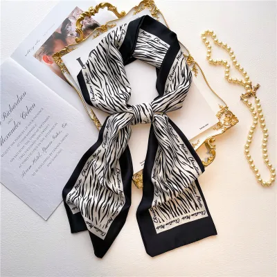 Women Fashion Double-Sided Printing Narrow Thin Long Hair Band Scarf