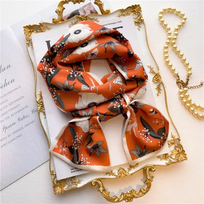 Women Fashion Double-Sided Printing Narrow Thin Long Hair Band Scarf