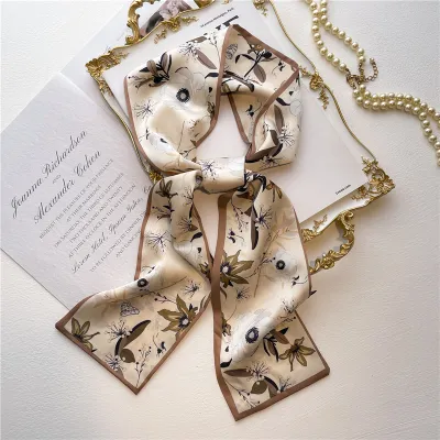 Women Fashion Double-Sided Printing Narrow Thin Long Hair Band Scarf