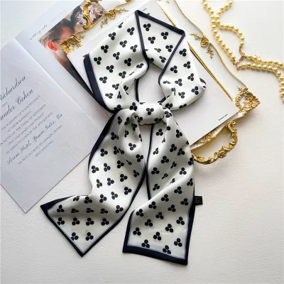Women Fashion Double-Sided Printing Narrow Thin Long Hair Band Scarf