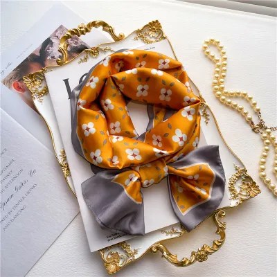 Women Fashion Double-Sided Printing Narrow Thin Long Hair Band Scarf