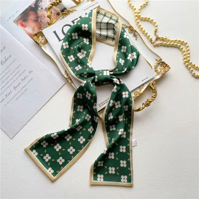 Women Fashion Double-Sided Printing Narrow Thin Long Hair Band Scarf