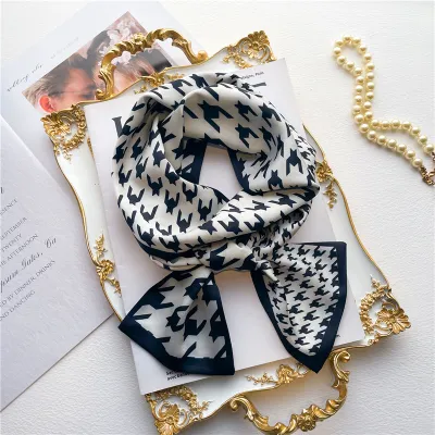 Women Fashion Double-Sided Printing Narrow Thin Long Hair Band Scarf