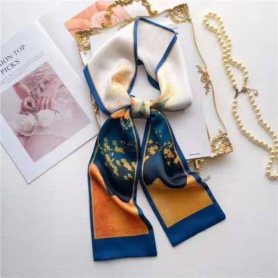 Women Fashion Double-Sided Printing Narrow Thin Long Hair Band Scarf