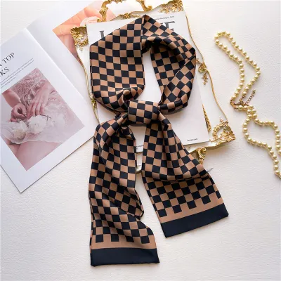 Women Fashion Double-Sided Printing Narrow Thin Long Hair Band Scarf