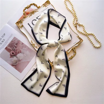 Women Fashion Double-Sided Printing Narrow Thin Long Hair Band Scarf