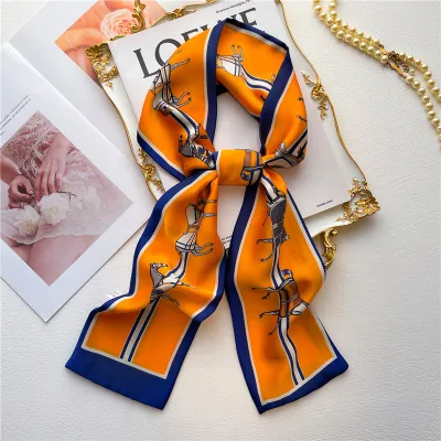 Women Fashion Double-Sided Printing Narrow Thin Long Hair Band Scarf