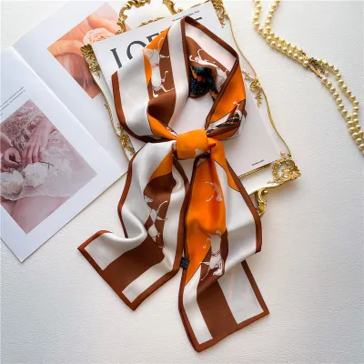 Women Fashion Double-Sided Printing Narrow Thin Long Hair Band Scarf