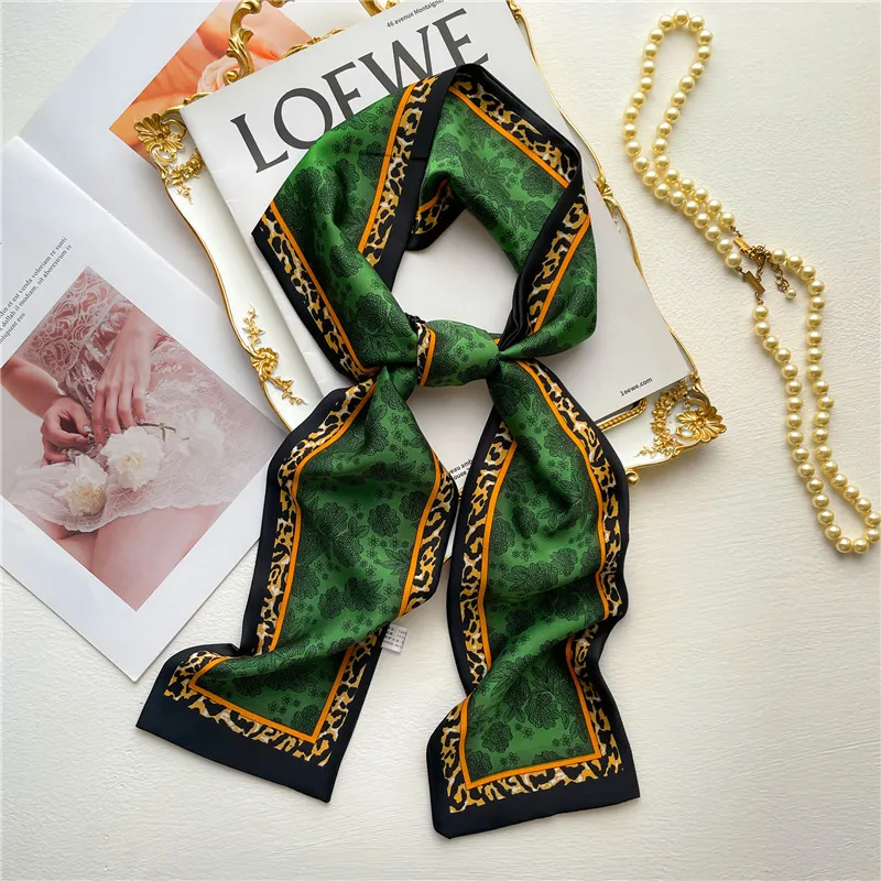 Women Fashion Double-Sided Printing Narrow Thin Long Hair Band Scarf