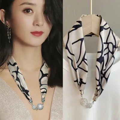 Women Fashion Magnetic Buckle Necklace Scarf