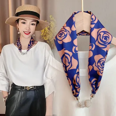Women Fashion Magnetic Buckle Necklace Scarf