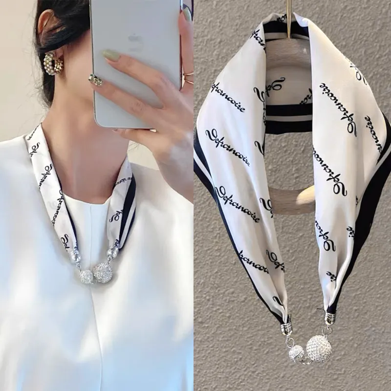 Women Fashion Magnetic Buckle Necklace Scarf