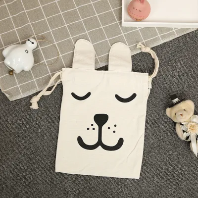 Cute Children Drawstring Pocket Mini Panda Hanging Canvas Bag Japanese Style