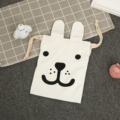 Cute Children Drawstring Pocket Mini Panda Hanging Canvas Bag Japanese Style