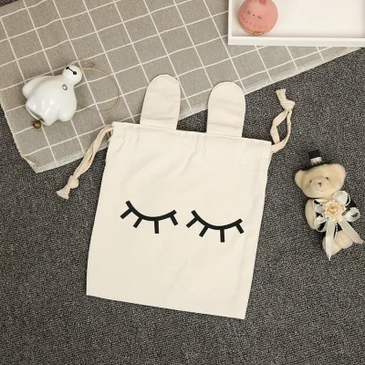Cute Children Drawstring Pocket Mini Panda Hanging Canvas Bag Japanese Style