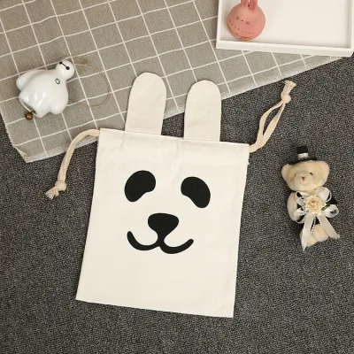 Cute Children Drawstring Pocket Mini Panda Hanging Canvas Bag Japanese Style