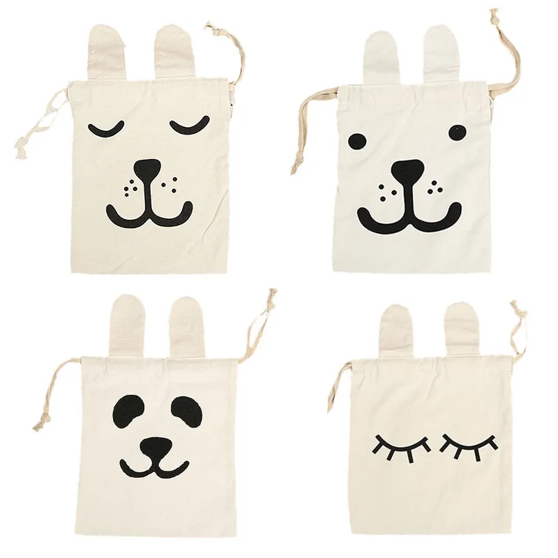 Cute Children Drawstring Pocket Mini Panda Hanging Canvas Bag Japanese Style