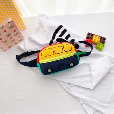 Kids Baby Fashion Girls Boys Cartoon Car Messenger Waist Bag PU Leather