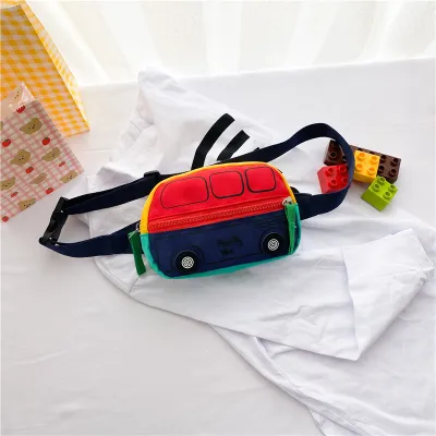 Kids Baby Fashion Girls Boys Cartoon Car Messenger Waist Bag PU Leather