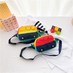 Kids Baby Fashion Girls Boys Cartoon Car Messenger Waist Bag PU Leather