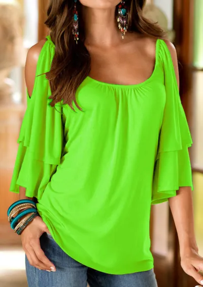Summer Off-The-Shoulder Ruffled Sleeve Loose T-Shirt Top - Milk Fiber Casual Urban Leisure