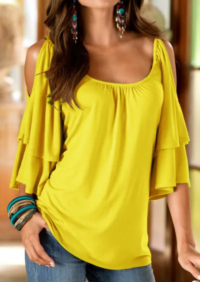 Summer Off-The-Shoulder Ruffled Sleeve Loose T-Shirt Top - Milk Fiber Casual Urban Leisure