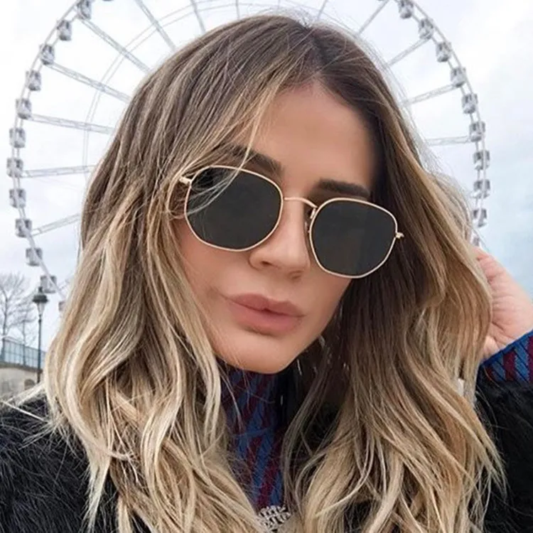 Women's Fashion Small Square Sunglasses Metal Frame AC Lens